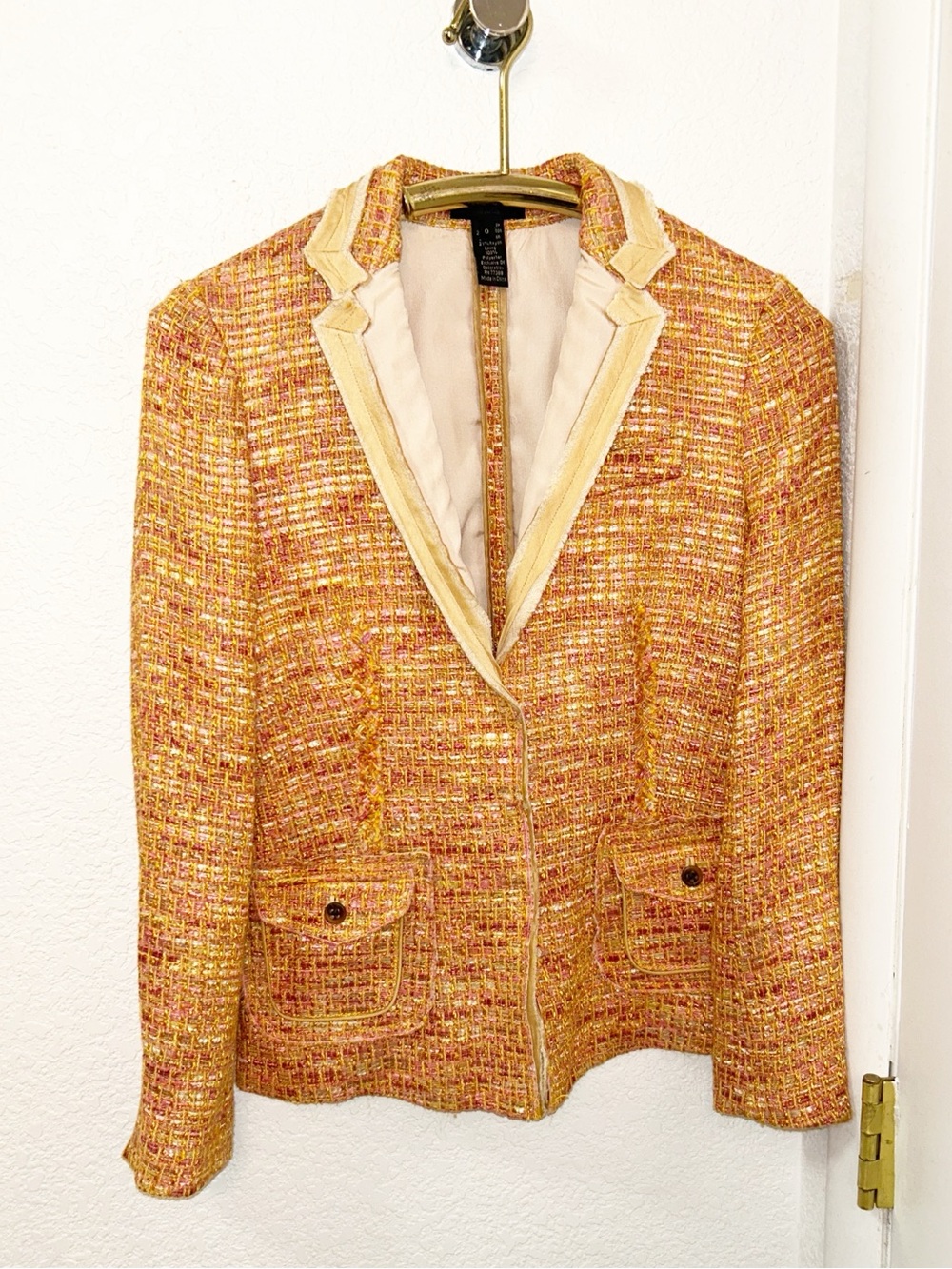 J. CREW Collection The Y2K Tweed Linen Blend Fitted Blazer in Orange Coral SZ:0